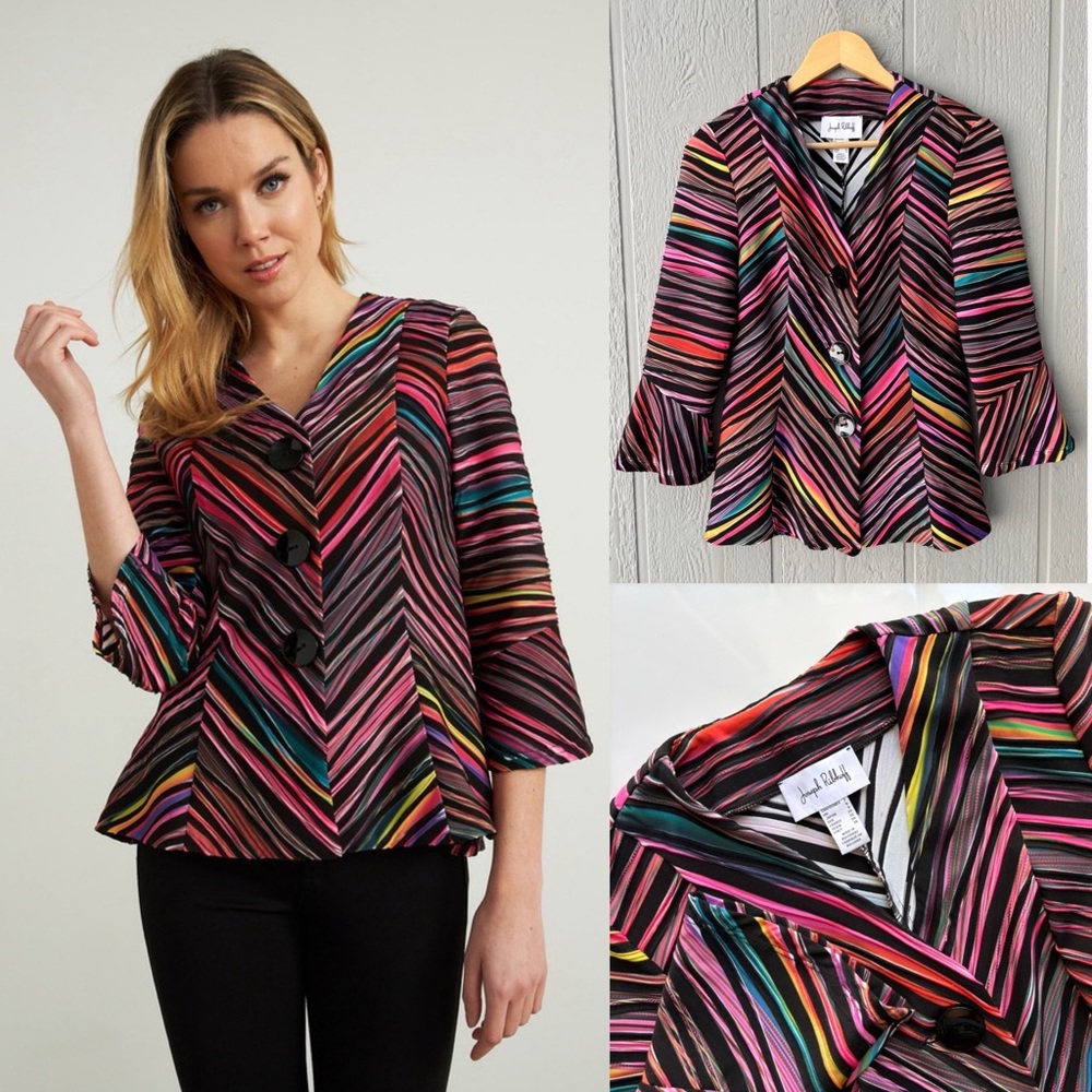 Joseph Ribkoff Striped Colour Jacket Womens Sz 2 Textured Avant Garde Colorful